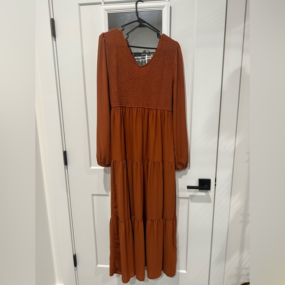 Andree by Unit Burnt Orange Tierd Long Sleeve Maxi Dress - Picture 1 of 5